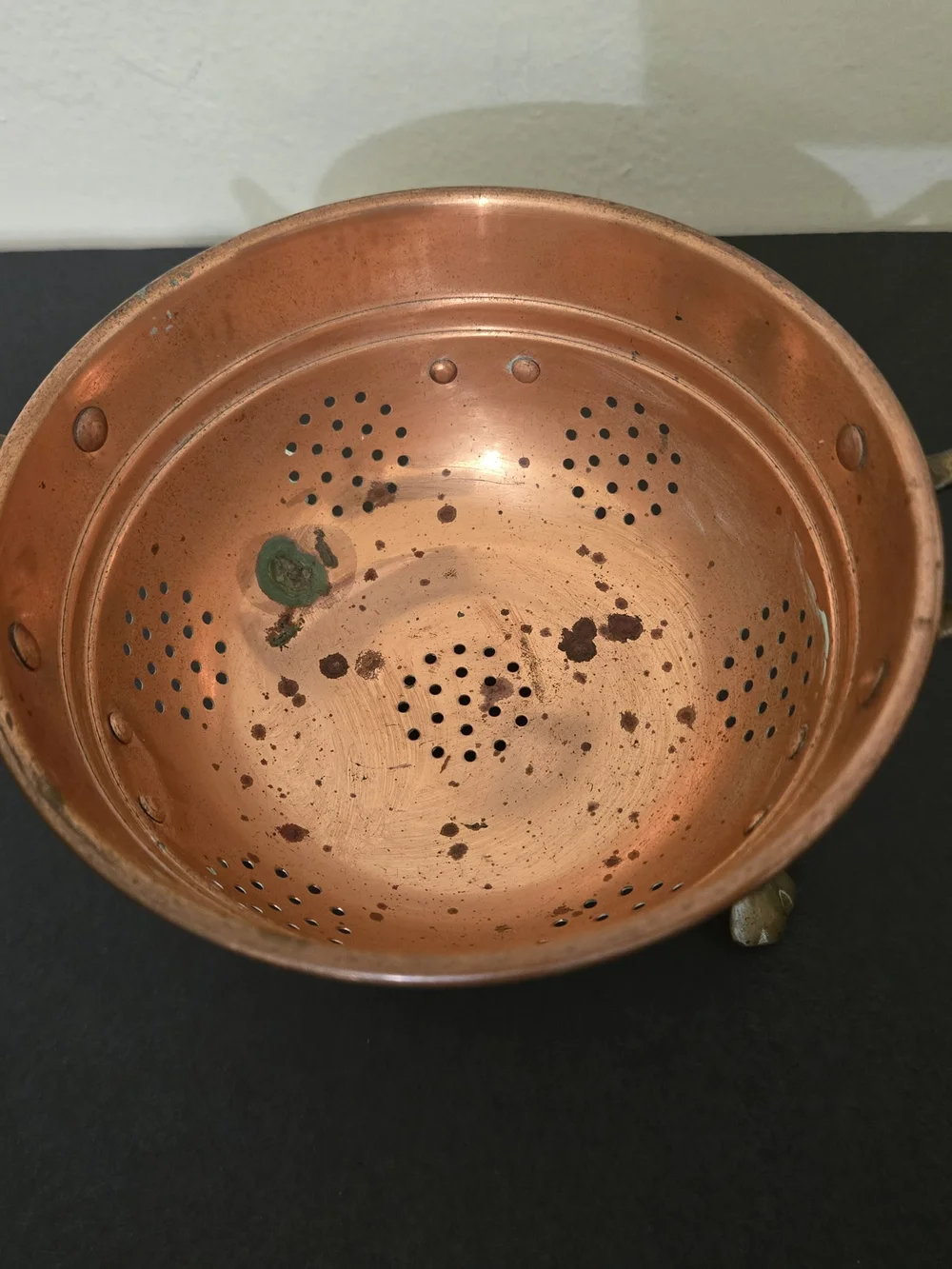 Copper Colander with Brass Claw Feet and Handles